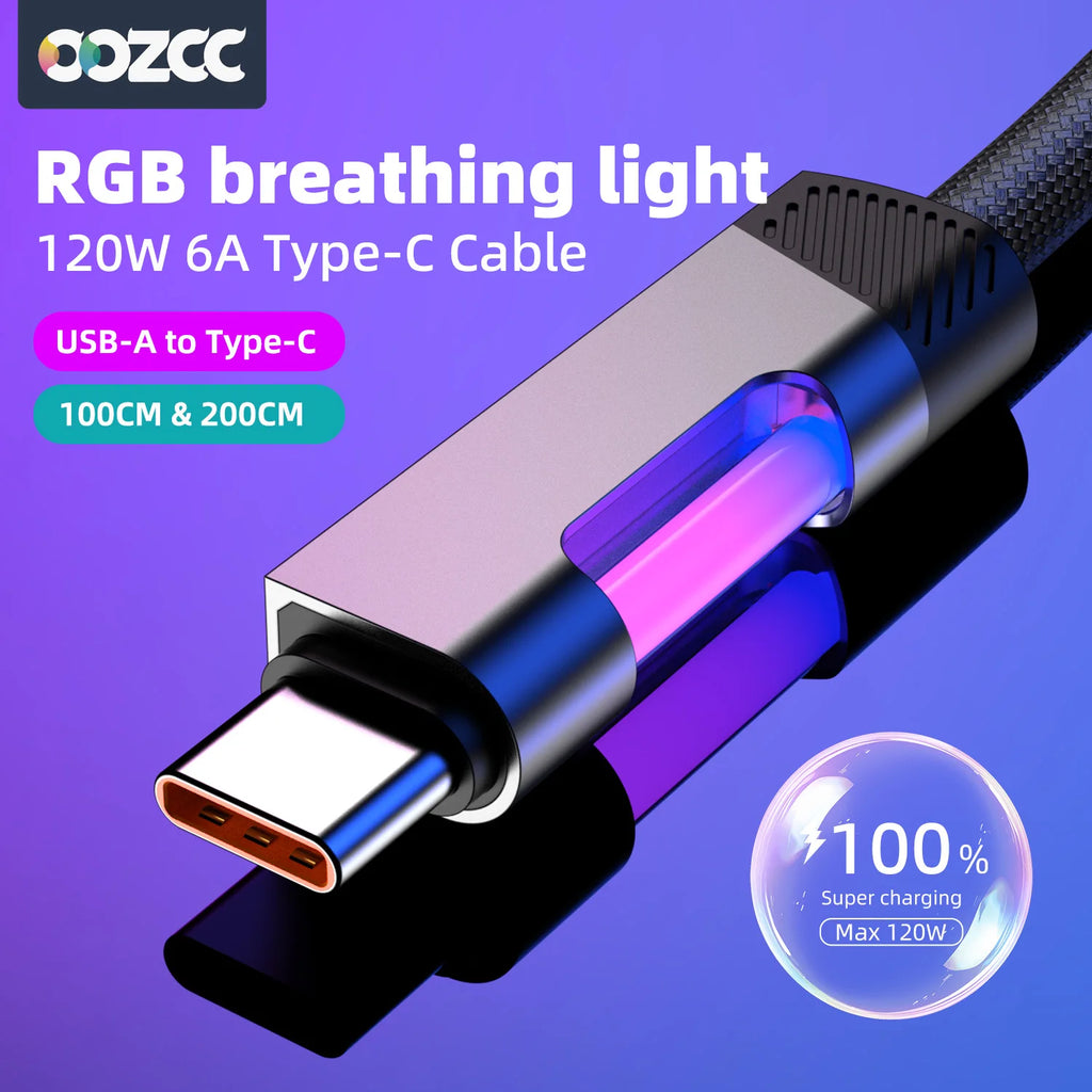 Câble USB-C RGB Pro™ — Charge Rapide 120W 6A avec Éclairage Ambiant