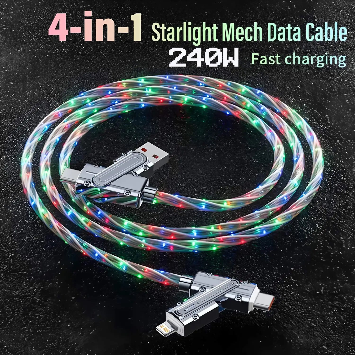 Câble USB-C 4-en-1 Pro™ RGB — Charge Rapide 240W & Transfert de Données