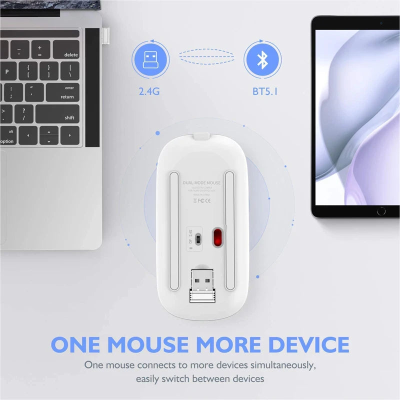 Souris Sans Fil Pro™ RGB Silencieuse — Rechargeable, Bluetooth 5.1 + 2,4GHz, 1600 DPI