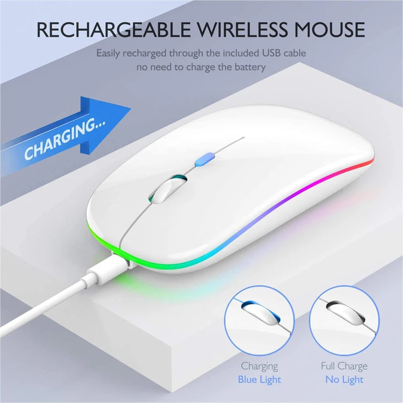 Souris Sans Fil Pro™ RGB Silencieuse — Rechargeable, Bluetooth 5.1 + 2,4GHz, 1600 DPI