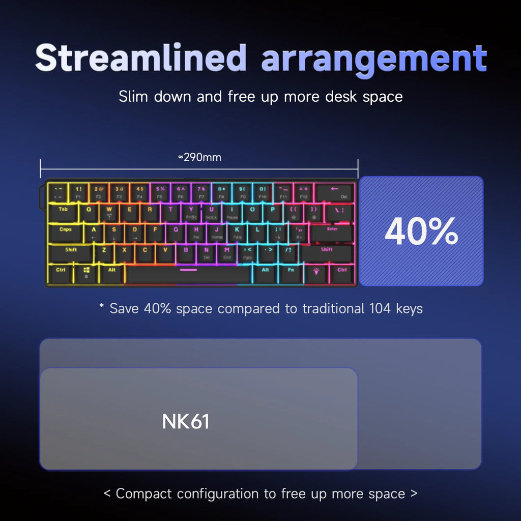 Clavier Mécanique Gaming Pro™ NK61 — 61 Touches Hot-Swap RGB, Switch Red, 60%