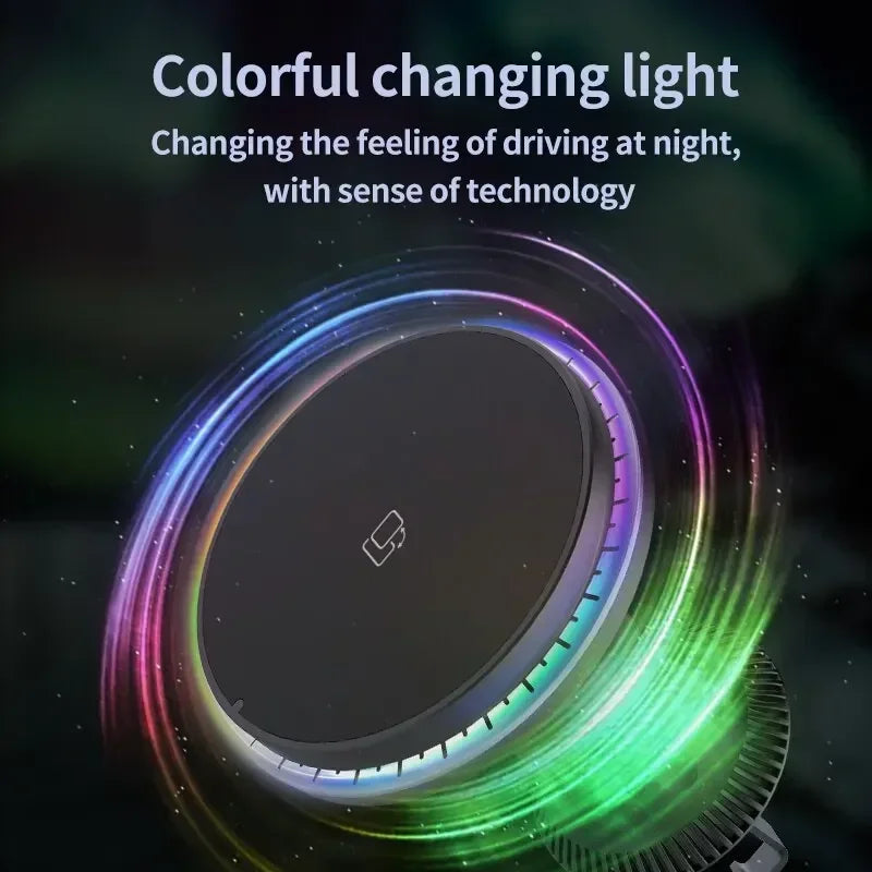 Chargeur Voiture Magnétique Pro™ — Sans Fil 15W MagSafe, Support Grille RGB/LED