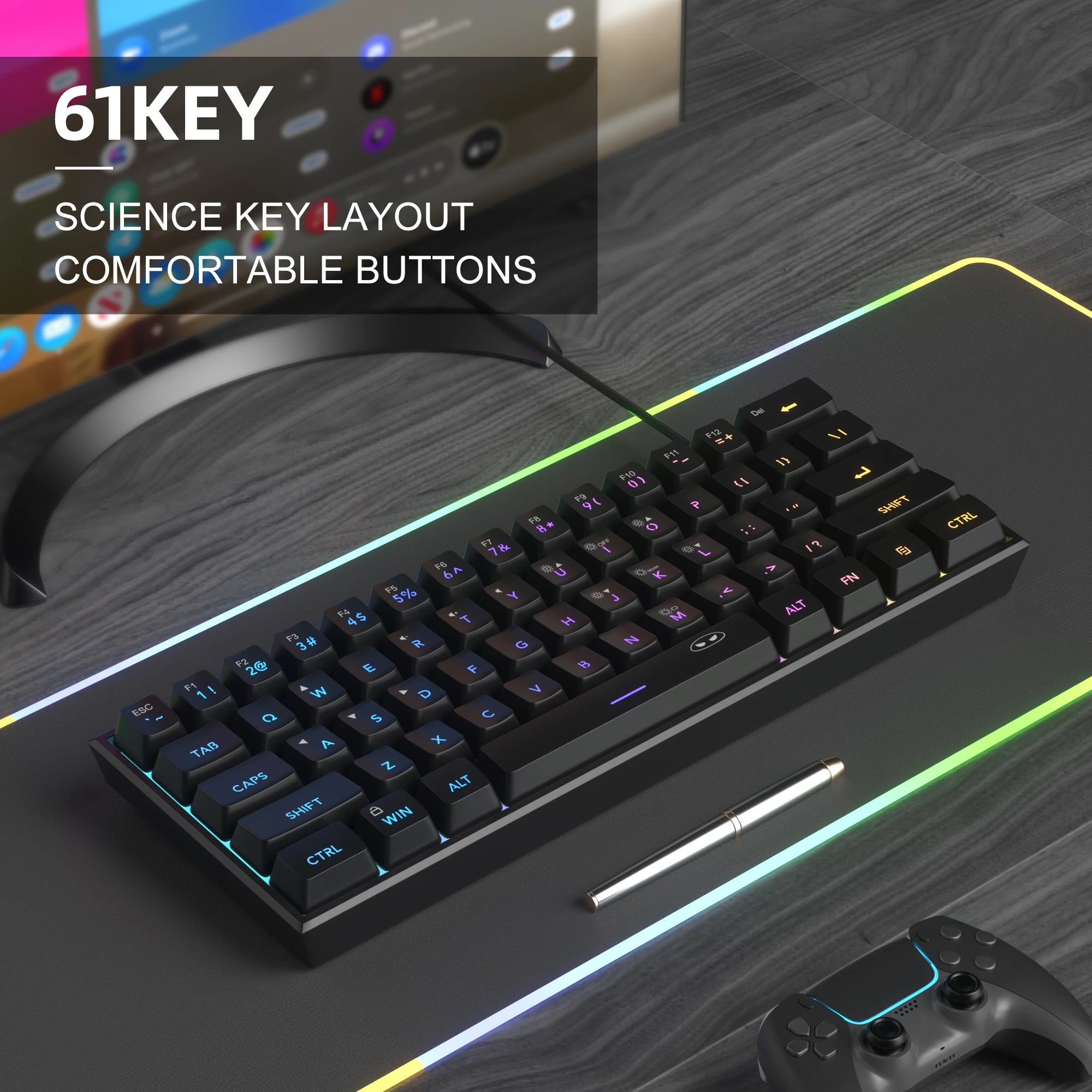 Clavier Gaming Compact Pro™ 61 Touches — RGB, Waterproof IPX4, Feeling Mécanique