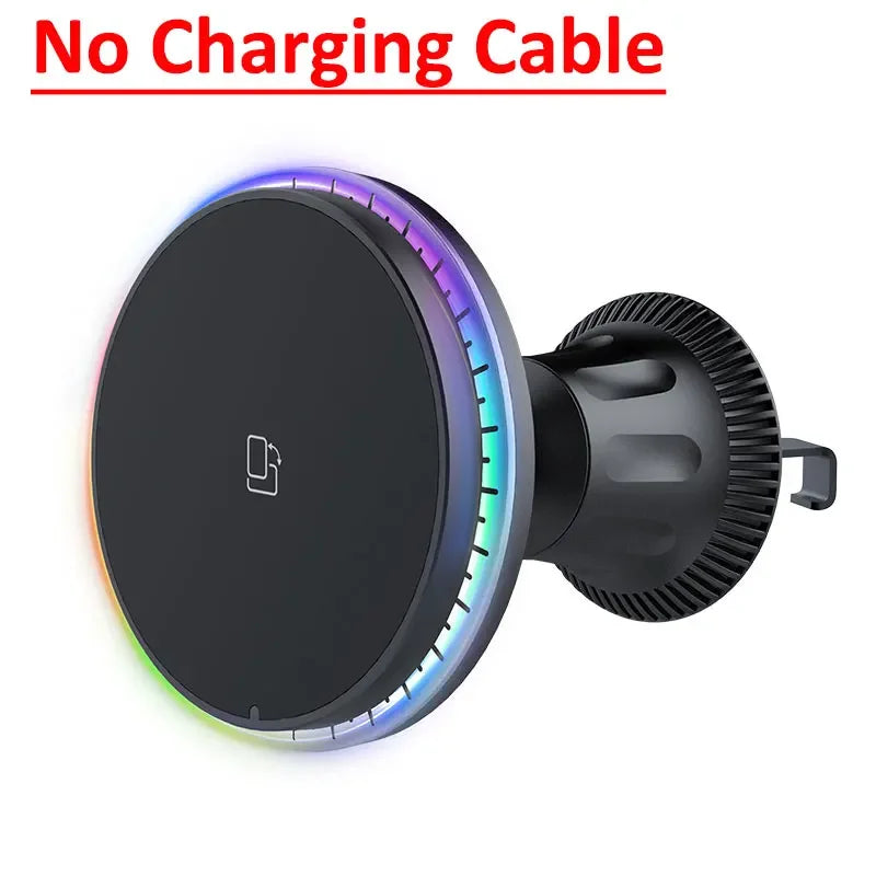 Chargeur Voiture Magnétique Pro™ — Sans Fil 15W MagSafe, Support Grille RGB/LED
