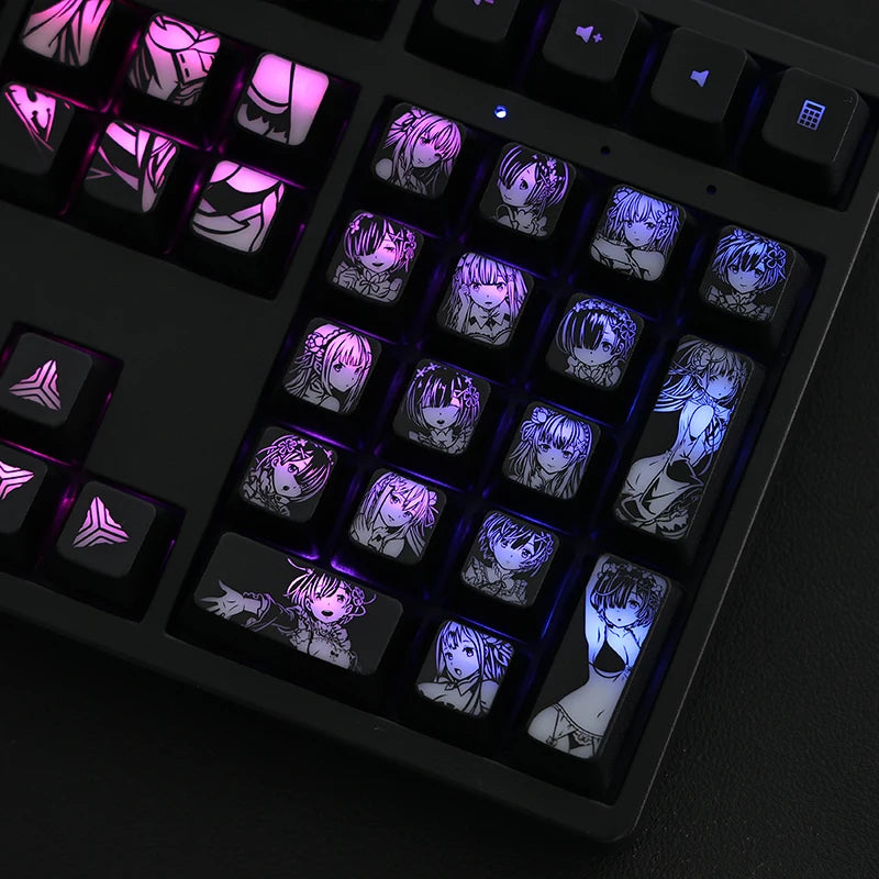 Rem Anime Keycaps Pro™ — Rétroéclairés, Compatible MX / Logitech / Razer / Corsair