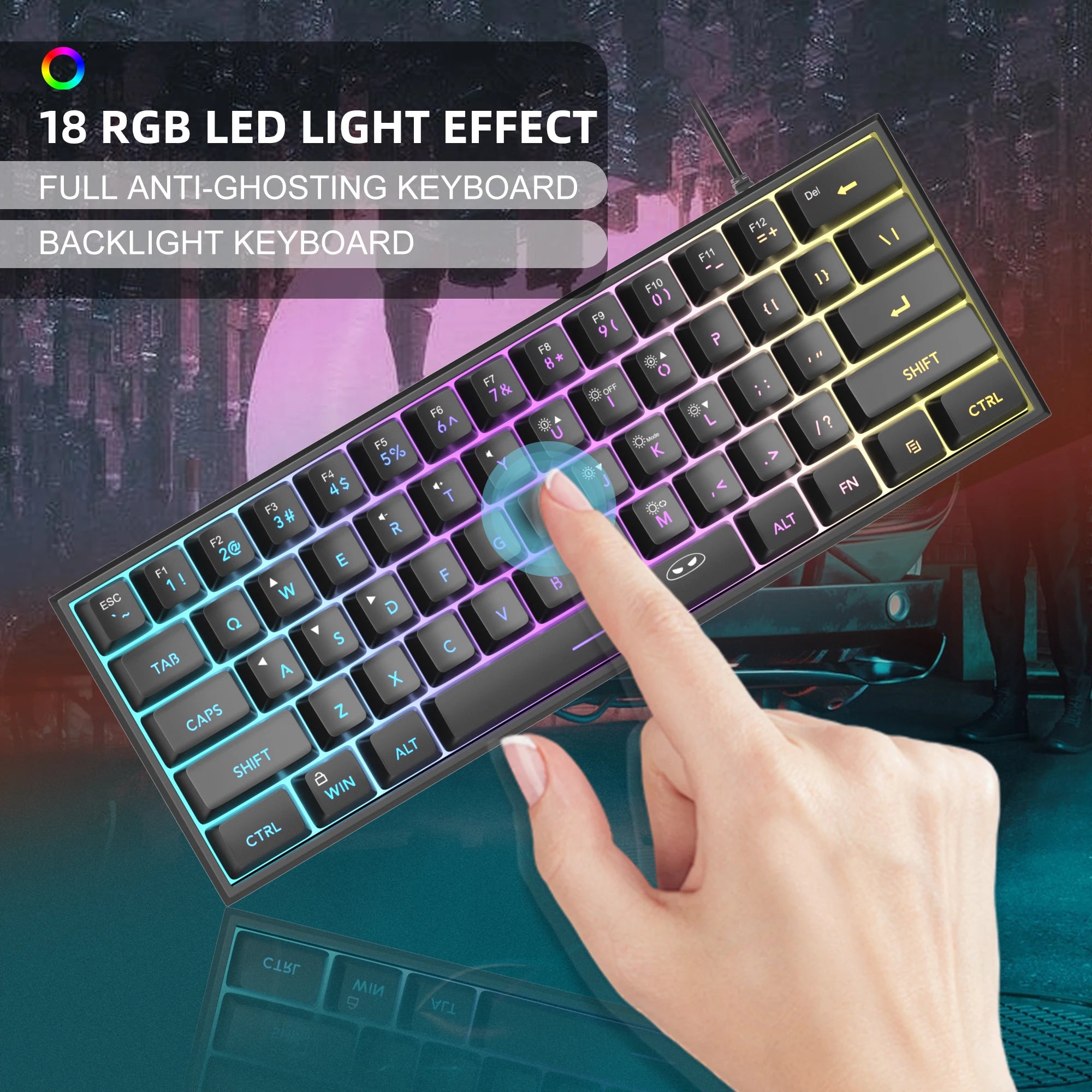 Clavier Gaming Compact Pro™ 61 Touches — RGB, Waterproof IPX4, Feeling Mécanique