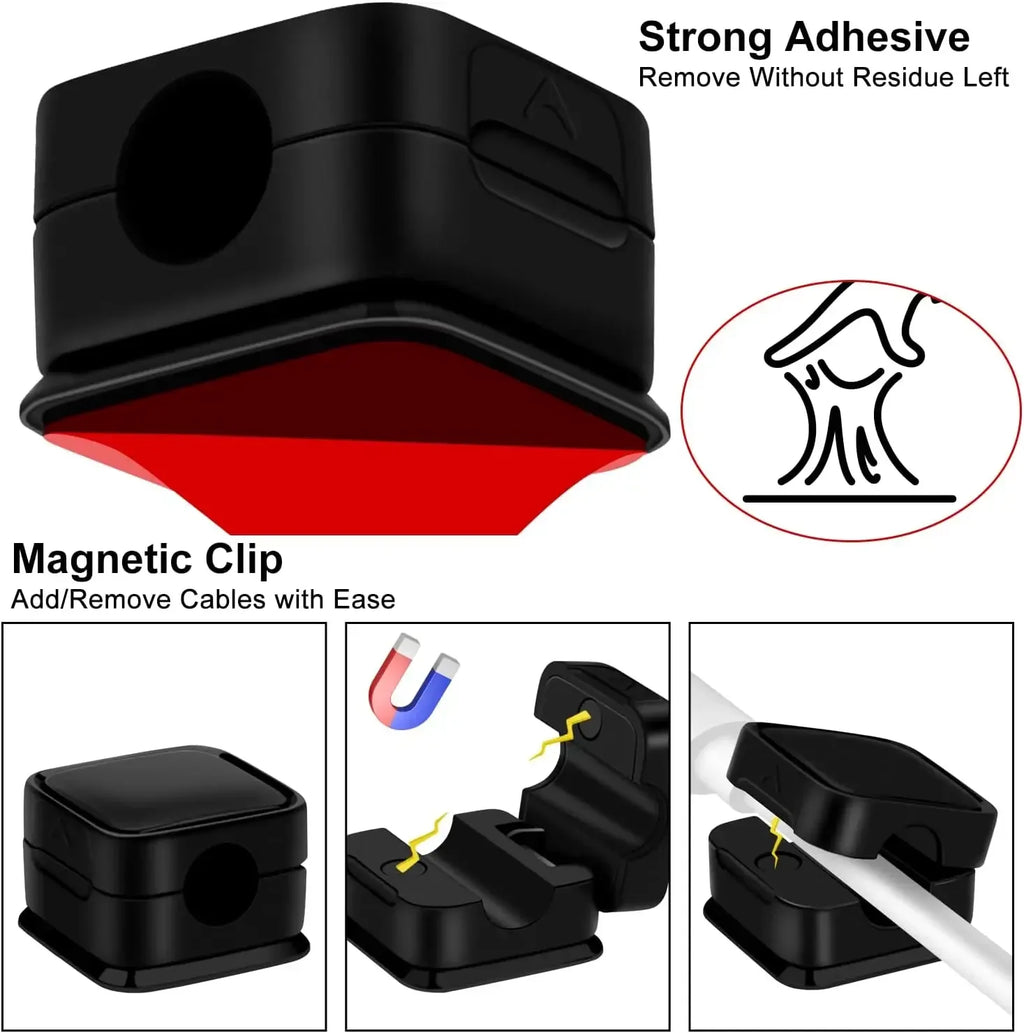 Clips Magnétiques Gestion de Câbles Pro™ — Organisateur Bureau, Lot de 1 à 6