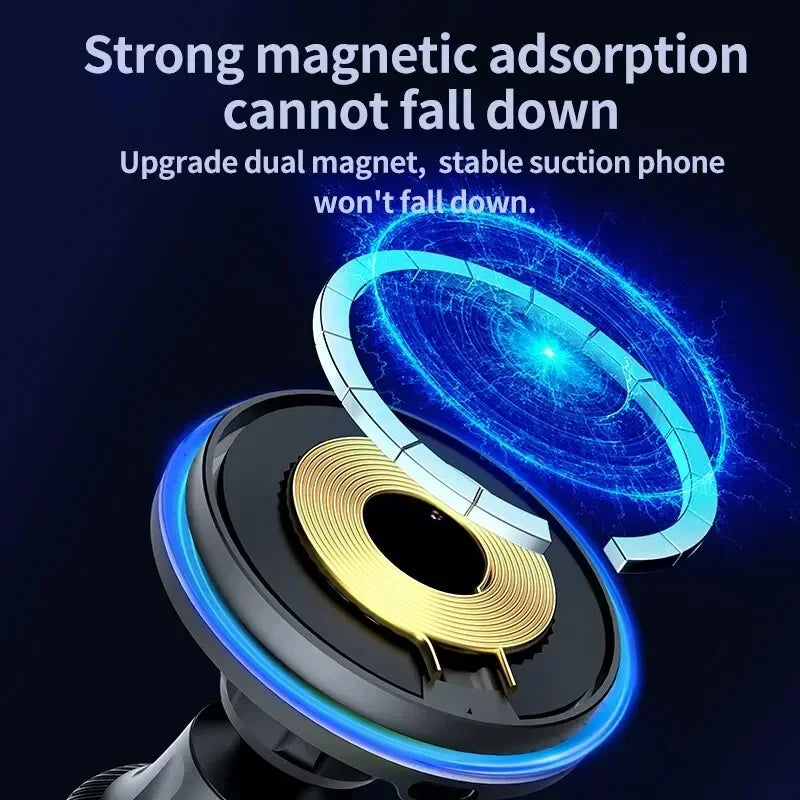 Chargeur Voiture Magnétique Pro™ — Sans Fil 15W MagSafe, Support Grille RGB/LED