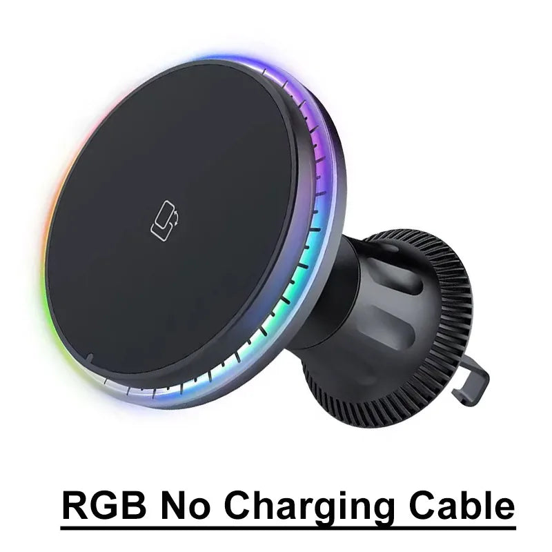 Chargeur Voiture Magnétique Pro™ — Sans Fil 15W MagSafe, Support Grille RGB/LED