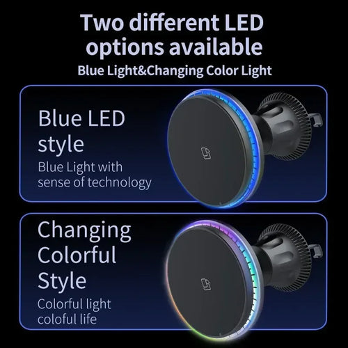 Chargeur Voiture Magnétique Pro™ — Sans Fil 15W MagSafe, Support Grille RGB/LED