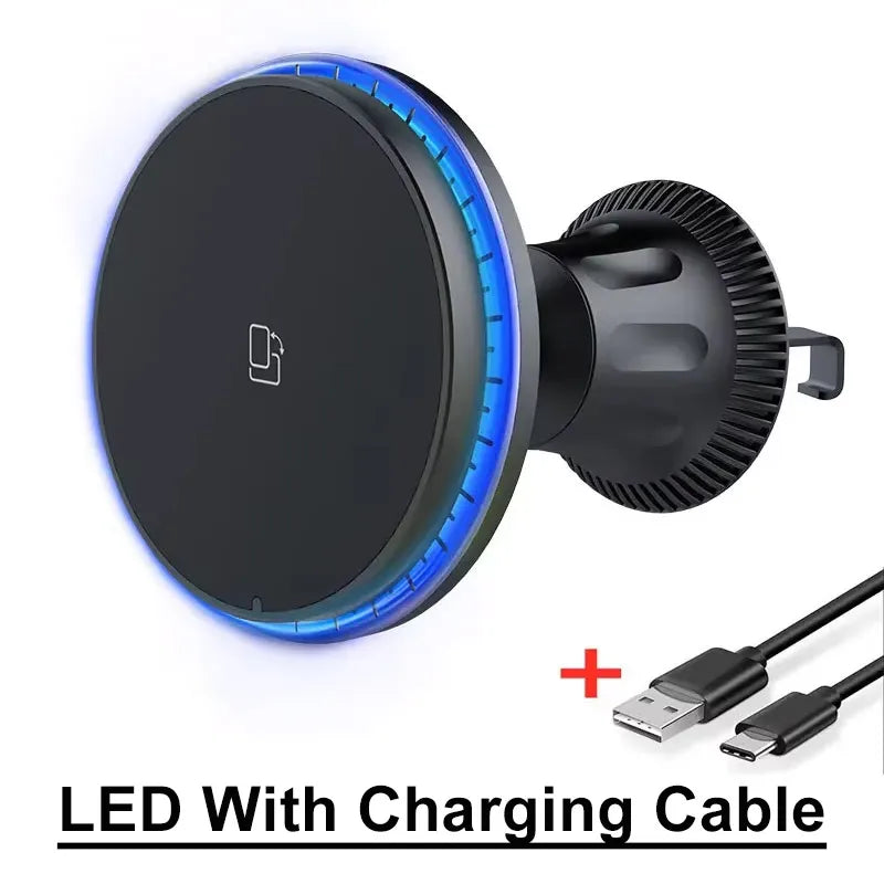 Chargeur Voiture Magnétique Pro™ — Sans Fil 15W MagSafe, Support Grille RGB/LED
