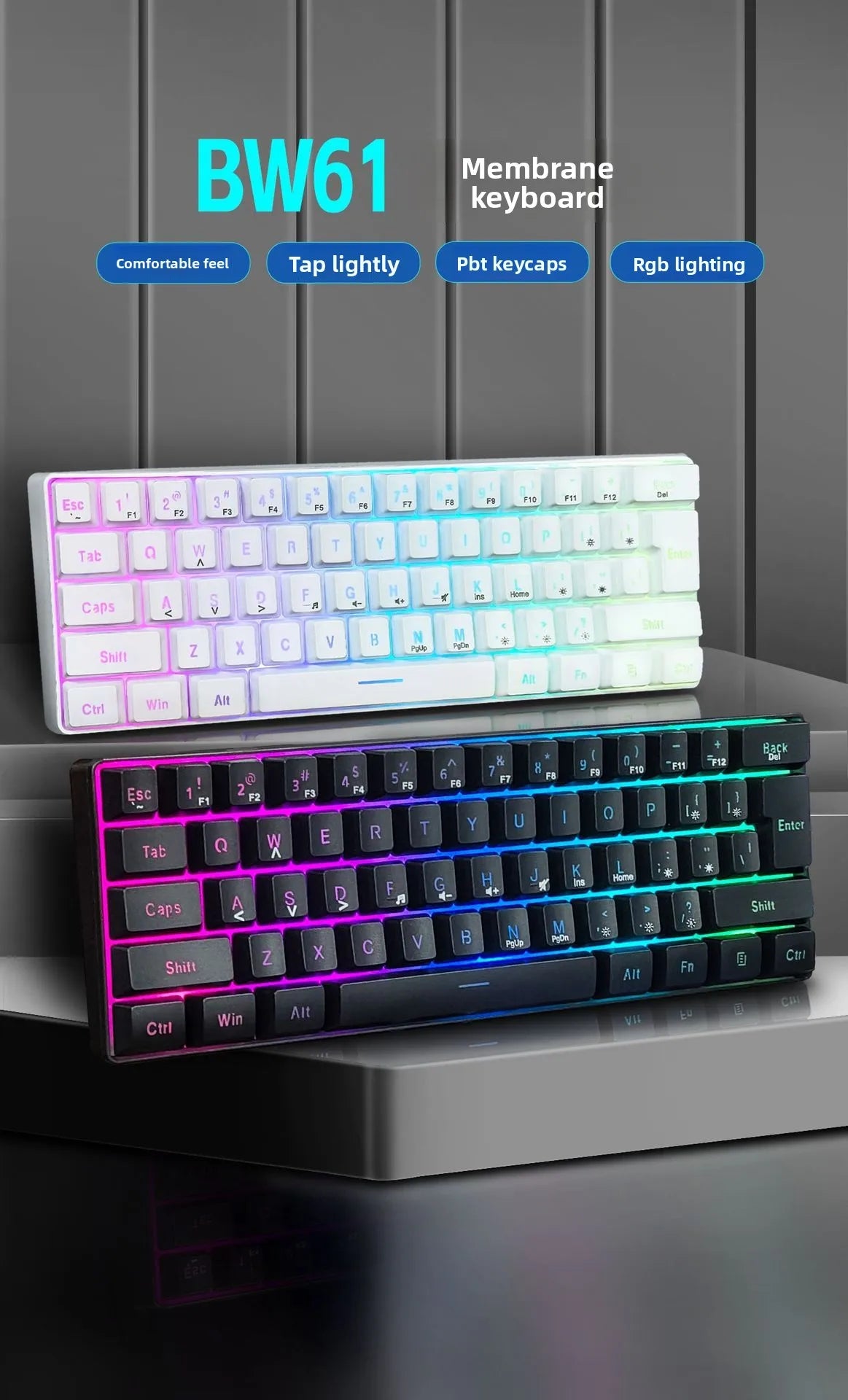 Clavier Gaming 60% RGB Pro™ — Compact, Filaire USB, Rétroéclairage Multicolore