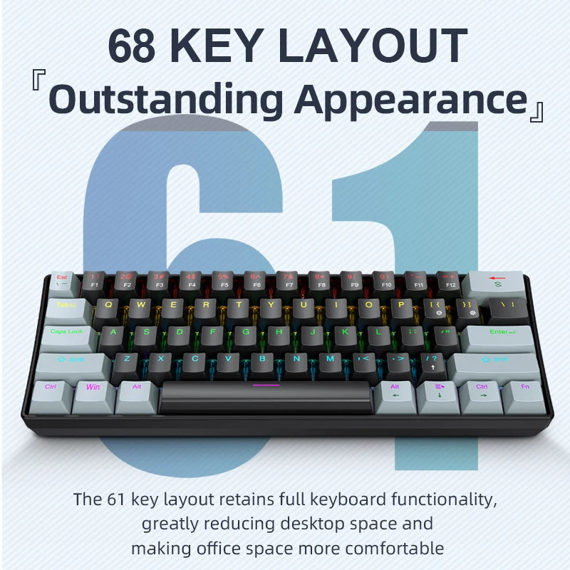 Clavier Mécanique Gaming Pro™ K61 — 61 Touches Hot-Swap, RGB Phantom, Switch Red/Blue