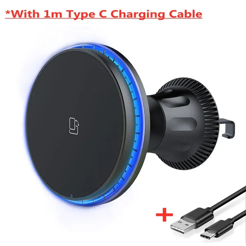 Chargeur Voiture Magnétique Pro™ — Sans Fil 15W MagSafe, Support Grille RGB/LED