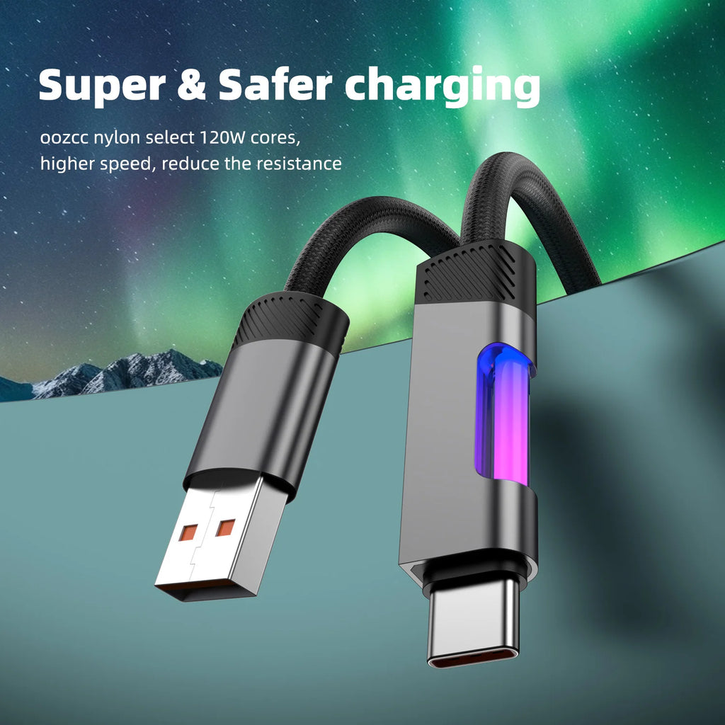 Câble USB-C RGB Pro™ — Charge Rapide 120W 6A avec Éclairage Ambiant
