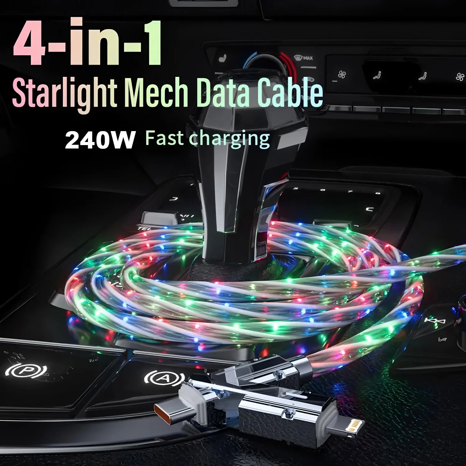 Câble USB-C 4-en-1 Pro™ RGB — Charge Rapide 240W & Transfert de Données