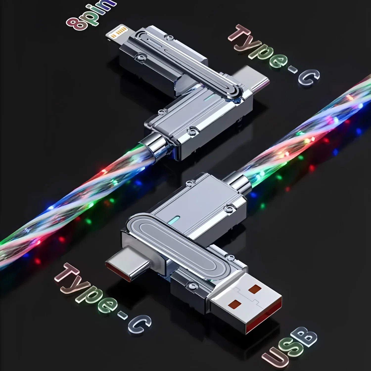 Câble USB-C 4-en-1 Pro™ RGB — Charge Rapide 240W & Transfert de Données