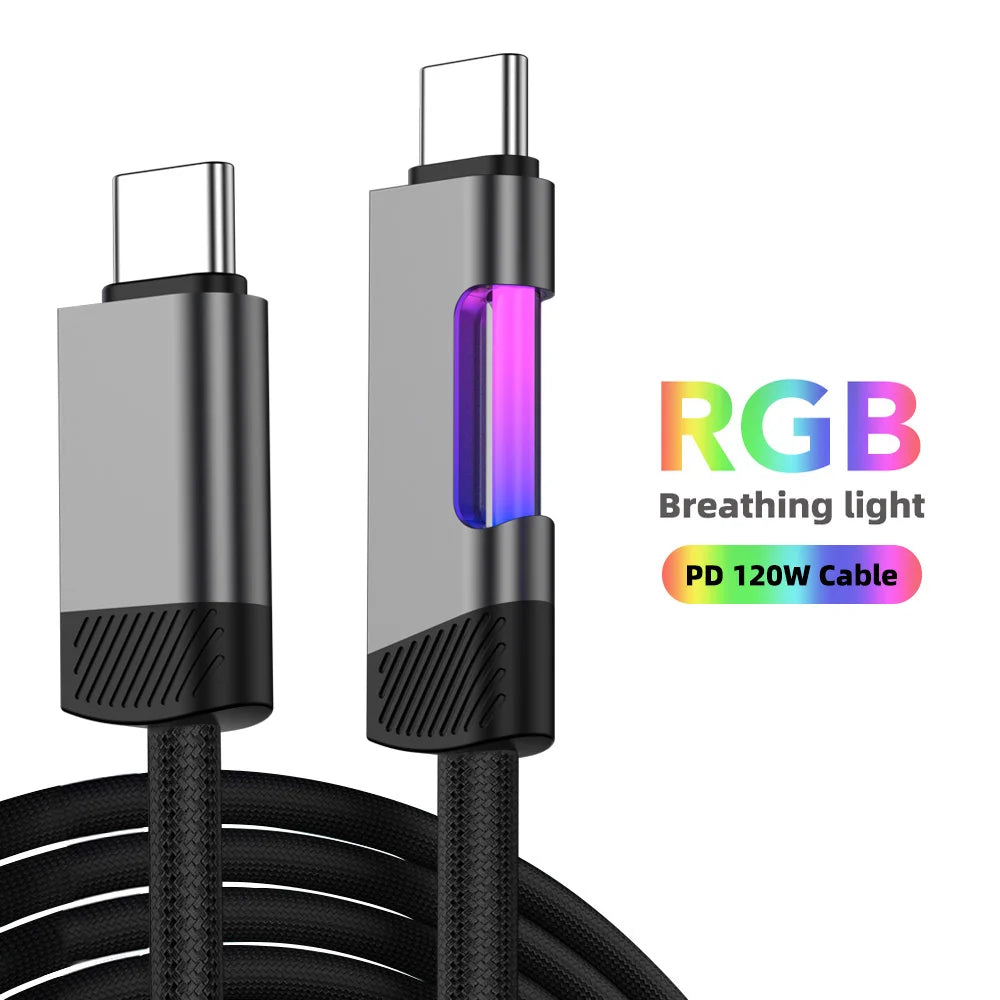Câble USB-C RGB Pro™ — Charge Rapide 120W 6A avec Éclairage Ambiant