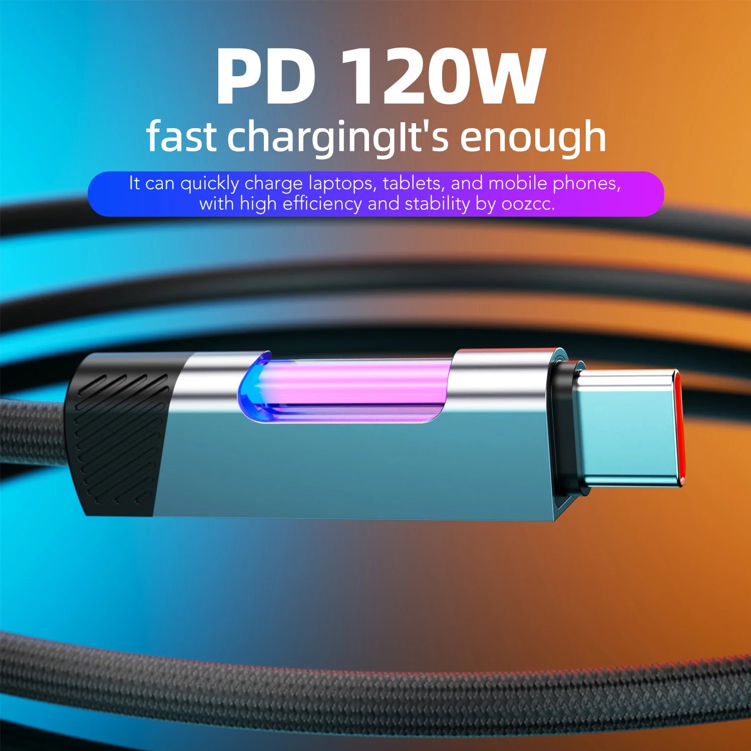 Câble USB-C RGB Pro™ — Charge Rapide 120W 6A avec Éclairage Ambiant