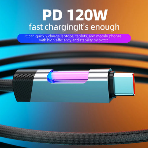 Câble USB-C RGB Pro™ — Charge Rapide 120W 6A avec Éclairage Ambiant