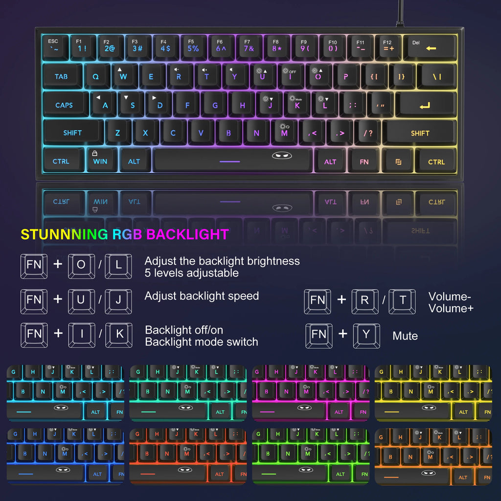 Clavier Gaming Compact Pro™ 61 Touches — RGB, Waterproof IPX4, Feeling Mécanique