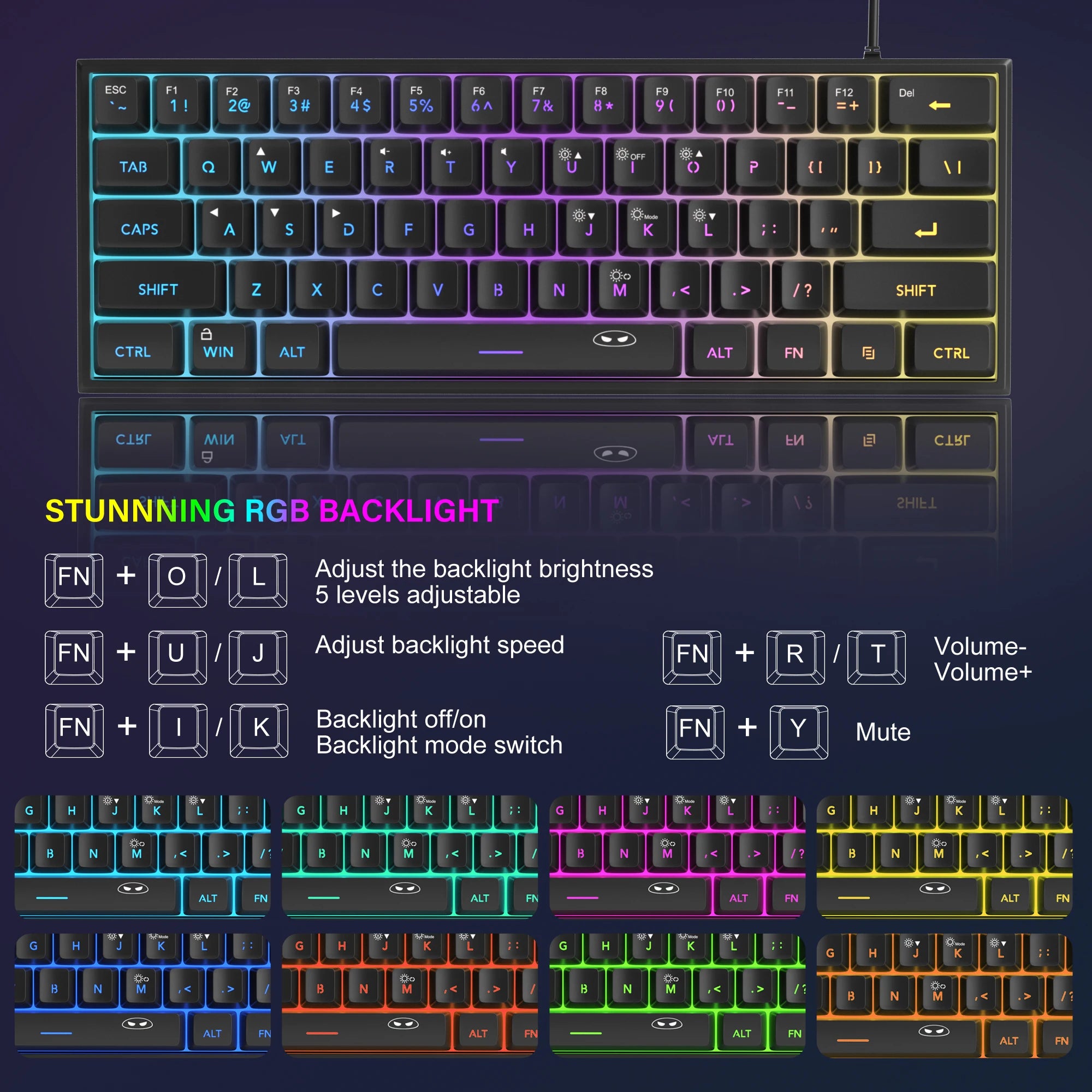 Clavier Gaming Compact Pro™ 61 Touches — RGB, Waterproof IPX4, Feeling Mécanique