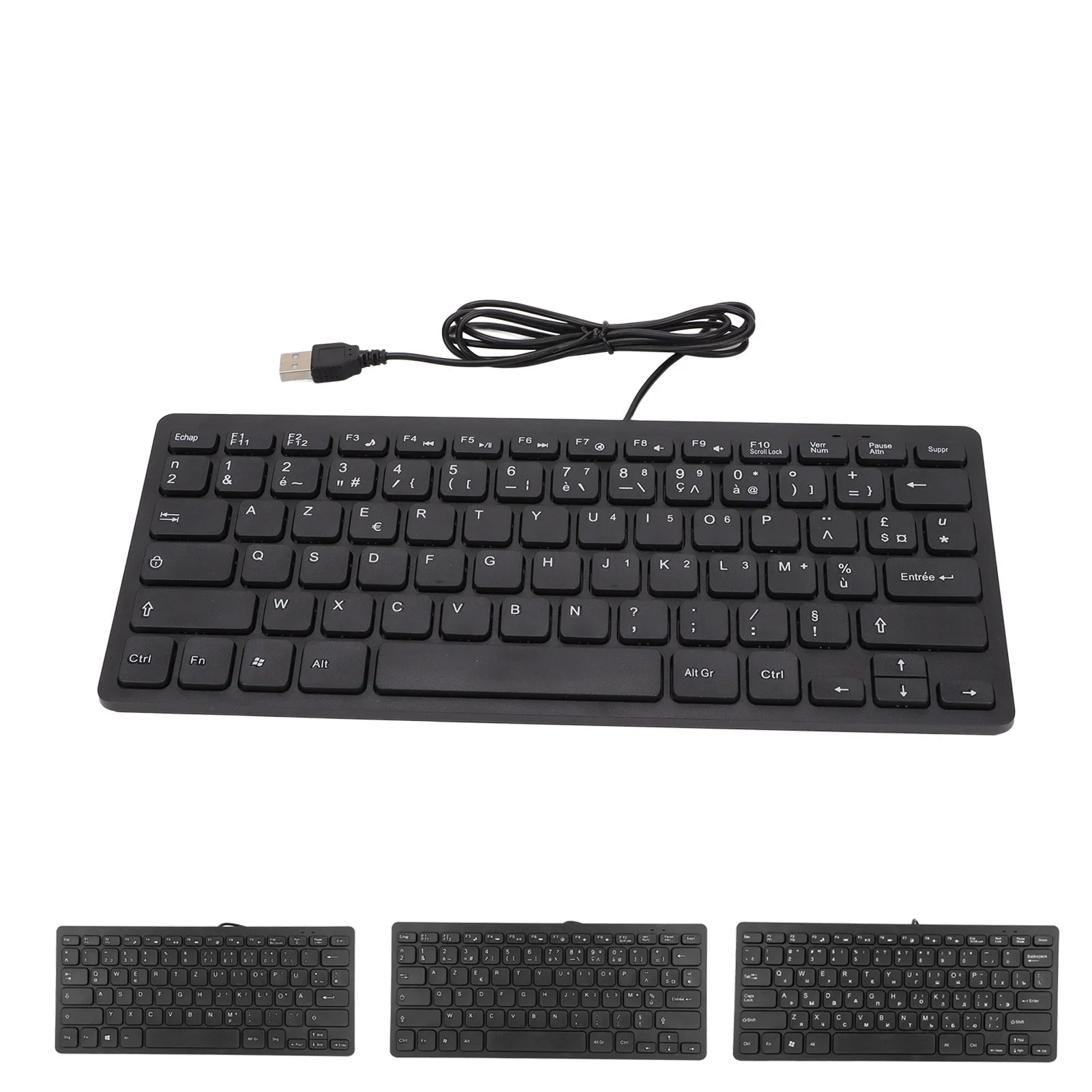 Clavier Ultra-Fin 78 Touches Pro™ — Silencieux, USB Filaire, Disposition FR/RU/DE